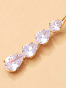 Stonefans Fashion Waterdrop Rhinestone Necklace, Metal Ring Minimalist Open Collar Twist Necklace For Women - Gold - View 5