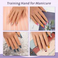 Veikmv Nail Silicone Practice Hand For Acrylic Nails Training Fake Hand Nail Art Practice Tools Hand Tattooed Nail Jewelry Showcase Supplies Manicure Beginners Suits - 杏色 - 查看 7