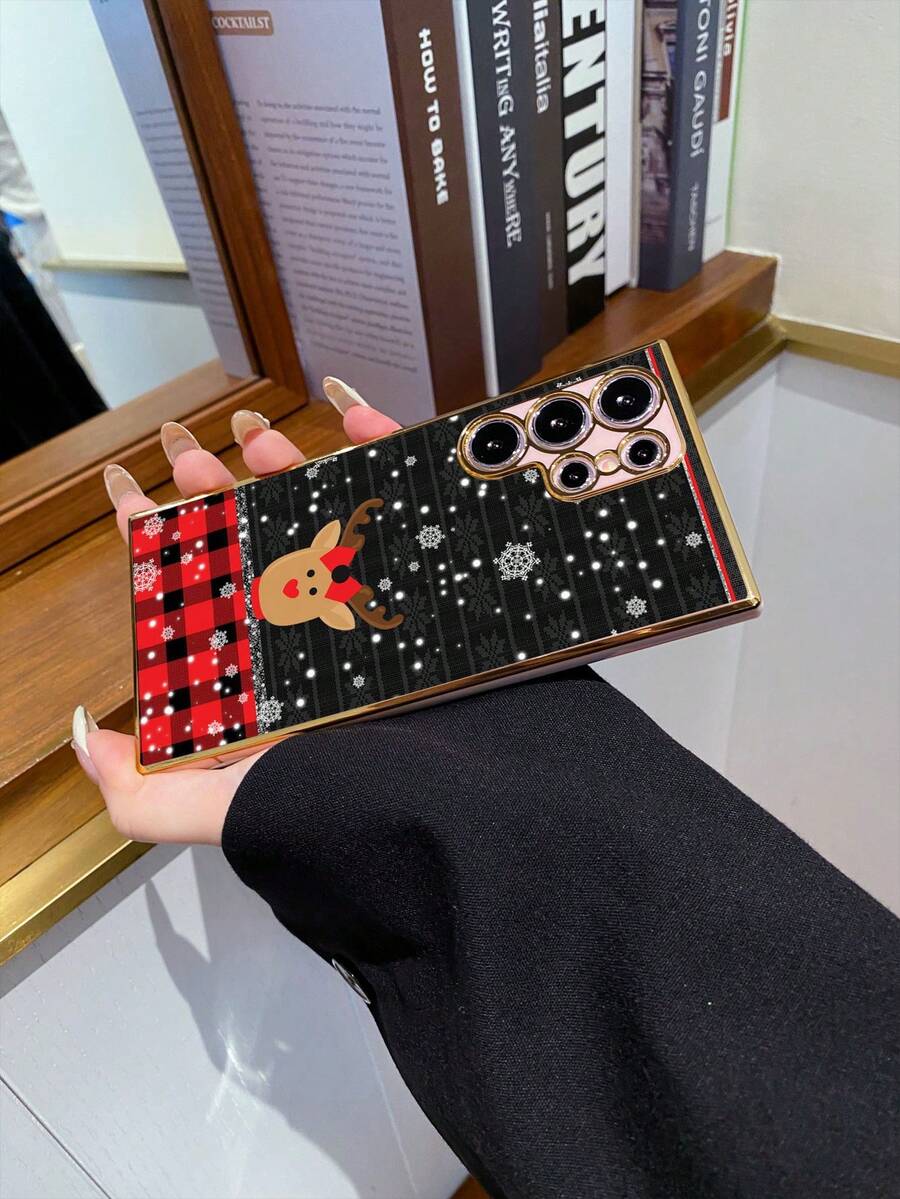 1 pieza Funda de teléfono con patrón de reno rosa chapado en 6D de TPU a prueba de golpes, adecuada para funda de teléfono interesante/funda de teléfono Galaxy/funda de teléfono Redmi/funda OPPO/funda Galaxy A05/funda Galaxy A54 5G/funda Galaxy A52/A52s 5G/funda Galaxy S21 FE 5G/funda Galaxy S23 Ultra/funda Galaxy S24 Ultra 5G/funda Poco X5 Pro