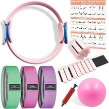 Pilates Ring And Ball Set, Adjustable Ankle Wrist Weights, Resistance Bands, Pilates Equipment Home Workout Kit To Tone, Sculpt And Strengthen, Fitness Magic Circle Rings Yoga Women - Hồng - Xem 1
