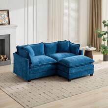 mikibama Modern Modular Sectional Sofa, 78" Upholstered Chenille Loveseat With Movable Ottoman Comfy L-Shaped Sofa, Oversized Deep Seat Cloud Couch With 2 Throw And Arm Pillows For Living Room, Blue - Blue Loveseat +1 Ottoman - 查看 8
