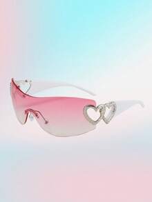 1 pieza Gafas de moda con decoración de corazón de metal sin marco, estilo Y2K, adecuadas para la playa, fiestas, regalos, vacaciones