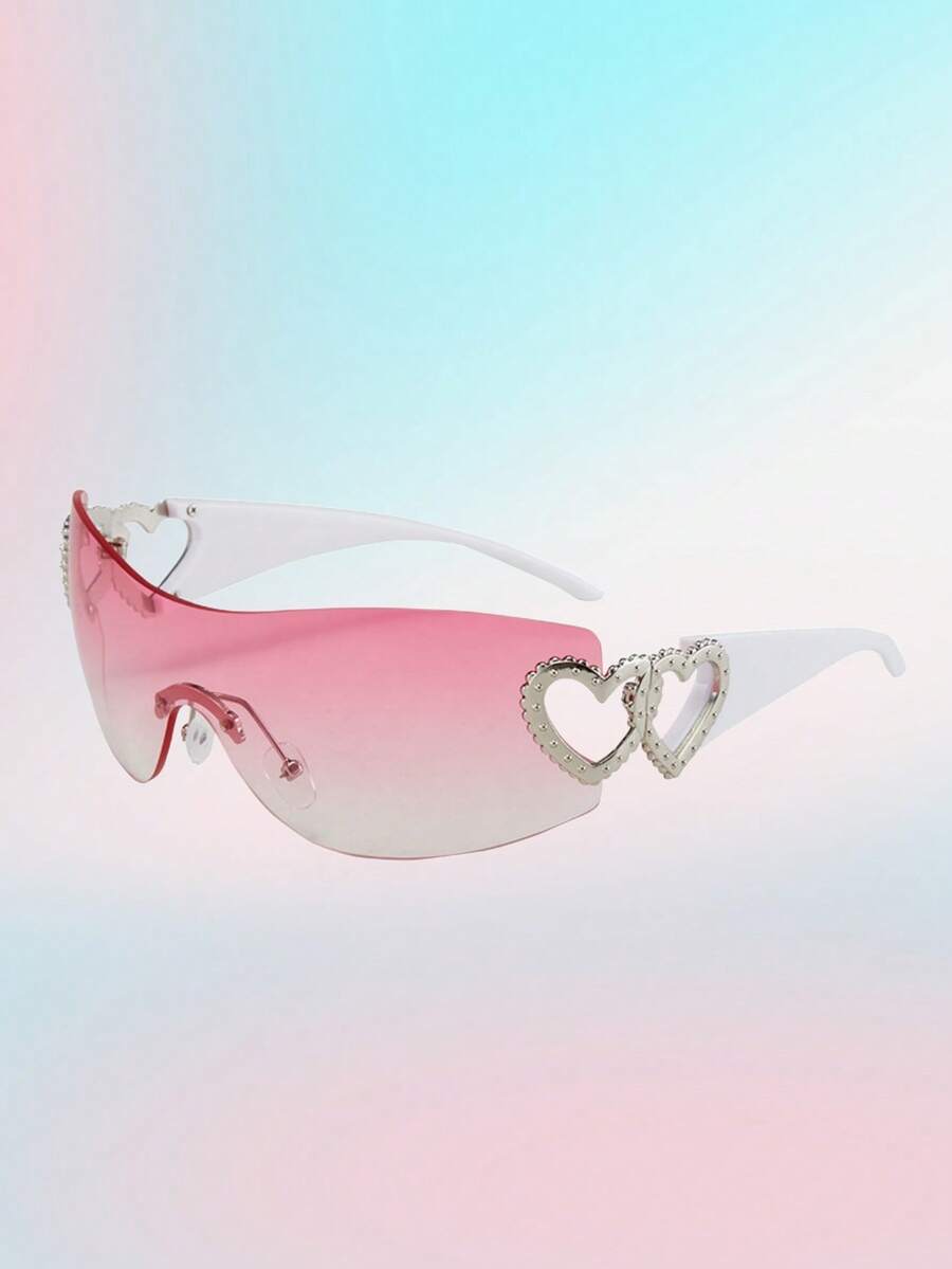 1 pieza Gafas de moda con decoración de corazón de metal sin marco, estilo Y2K, adecuadas para la playa, fiestas, regalos, vacaciones