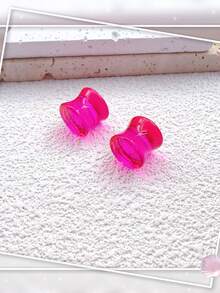 一对透明蓝玻璃实心耳塞，无螺纹扩耳器，耳塞，隧道式穿孔饰品，适合男女日常佩戴，6-30 毫米 - 粉色 - 查看 16