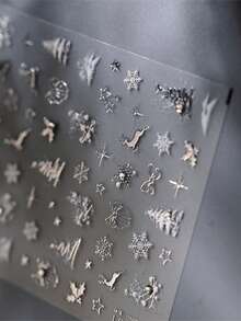 2025圣诞美甲贴纸，1张5D圣诞树和蝴蝶结美甲贴纸，5D浮雕自粘美甲贴纸，DIY奢华新年美甲装饰贴纸，带水钻 - 彩色 - 查看 6