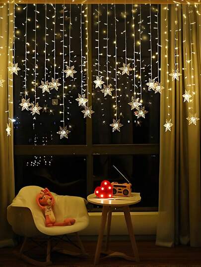 1 buc. Luminițe cu șir de luminițe cu fulg de zăpadă mare, gheață - Luminițe LED moderne de iarnă cu 8 moduri de intermitere dinamice, Decorațiuni pentru brad de Crăciun de interior, fereastră, dormitor și petrecere, Lumini suspendate în formă de fulg de zăpadă cu efecte în cascadă, Lumină cortină cu fulg de zăpadă, 96 LED-uri alimentate prin USB, alb cald și multicolor, Perfecte pentru candelabre, petreceri de Crăciun, nunți, luminițe.