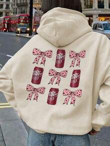 1pc Tween Girl Casual Printed Pullover Hoodie Sweatshirt, Thermal Lined, Long Sleeve, Autumn/Winter Student Youth Clothing - Apricot - View 7