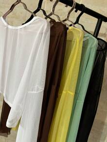 Cropped Cape Flare Sleeve Tulle Simple Asymmetric Beach Top - Yellow - View 3