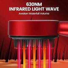 Cepillo Electrico para Masaje del Cuero Cabelludo 2 en 1 Aplicador de Aceite y Masajeador 3 Modos de Masaje 72 Dientes Redondos y Luz Roja para Cabello Anticaida y Relajante Rojo - Rojo - Ver 4