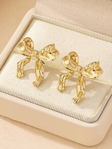 Elegant Bow Earrings For Women Hypoallergenic Lightweight Fashion Jewelry Simple Stylish Birthday Gift Idea Dainty Feminine Accessories