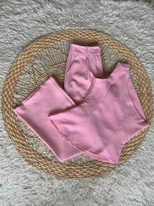 Zero Sleeve Asymmetrical Crepe One Shoulder Pantaloon Set - Màu Hồng baby - Xem 4