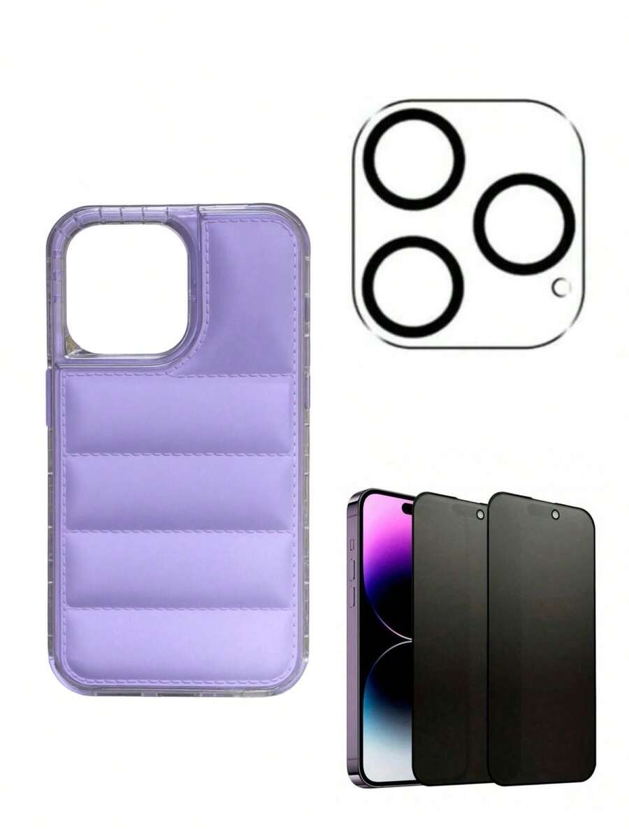 Kit 3 en 1 Funda de USO RUDO, Alta protección Funda Logo North + Mica de Privacidad + Mica de Privacidad + Protector de Camara - Lila Púrpura - Ver 1
