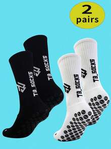 2 双黑白男士防滑足球/运动/瑜伽袜，尼龙透气竞赛跑步袜，适合健身，秋季 - 彩色 - 查看 5