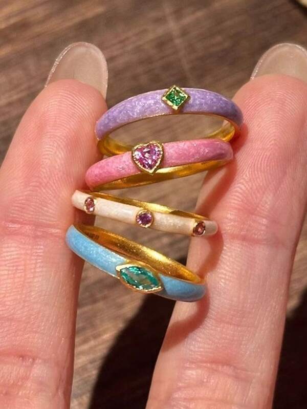 1 pieza Anillo de dopamina de esmalte de circonita de color retro, anillo abierto de estilo francés chic adecuado para uso diario o de fiesta de mujeres