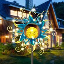 Solar Lights Outdoor Garden Decor, Blue Metal Sun Crackle Glass Globe Stake Waterproof 30LED Decorations Unique Gifts For Women,Mom,Outside, Patio,Lawn,Yard,Pathway-734997 - 陽光 - 查看 2