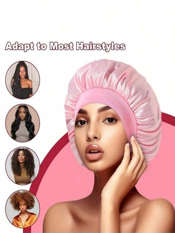 2 piezas Gorro de dormir de satén transpirable con protección suave para el cabello, diseño cómodo, ajuste ceñido, con banda elástica suave, gorro de dormir de seda adecuado para cabello rizado, gorro de ala ancha de unicolor, con elasticidad de satén, gorro de dormir de moda suave y cómodo, transpirable, estilo de protección diaria del cabello | Gorro de satén | Acabado de satén liso (estilo de color aleatorio)