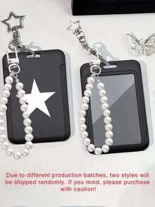 Porte-carte pendentif étoile noir et blanc, pendentif perle, design pentagramme, peut être utilisé comme charm de sac, porte-clés, peut contenir carte d'identité, cartes de crédit, photos, cartes d'accès, fonction de protection, convient pour un usage quotidien, décoration, ou comme cadeau pour les amis, la famille, l'amoureux, idéal pour la Saint-Valentin, l'anniversaire, la fête des mères, la rentrée des classes - Multicolore - Voir 6