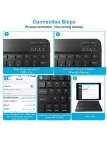 AKKHOO 无线蓝牙键盘和鼠标组合，兼容 iPad、电脑、手机、平板电脑、可充电、静音、迷你键盘鼠标套装（新旧版本随机） - 黑色 - 查看 8