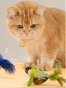 猫咪逗猫棒，带吱吱叫声的鹦鹉造型羽毛逗猫棒，互动式自玩玩具 - 彩色 - 查看 7
