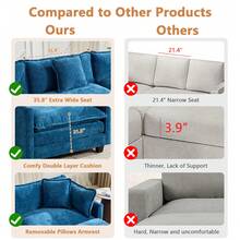 mikibama Modern Modular Sectional Sofa, 78" Upholstered Chenille Loveseat With Movable Ottoman Comfy L-Shaped Sofa, Oversized Deep Seat Cloud Couch With 2 Throw And Arm Pillows For Living Room, Blue - Blue Loveseat +1 Ottoman - 查看 6