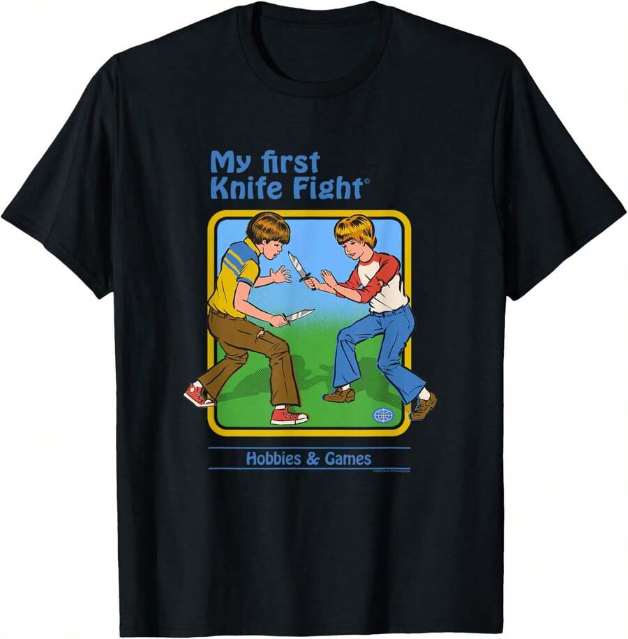 My First Knife Fight Retro Dark Humor T-Shirt - màu đen - Xem 1