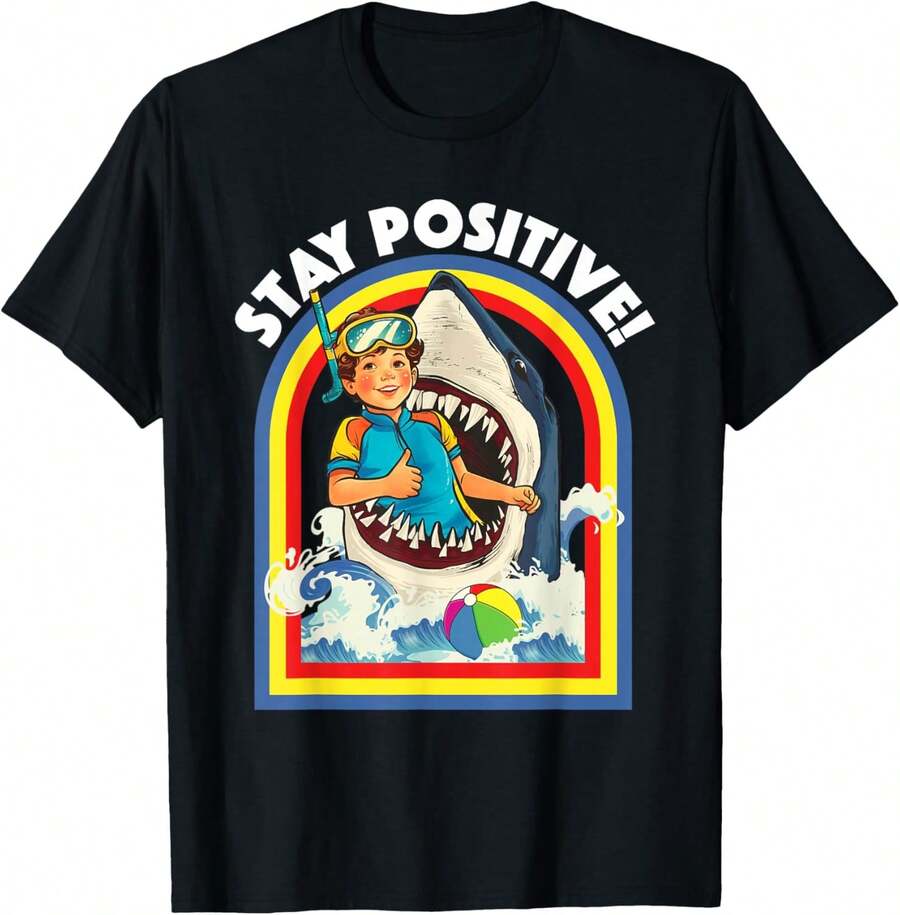 Stay Positive - Shark Lover Wildlife Ocean Sea Animal Lover T-Shirt - 黑色 - 查看 1