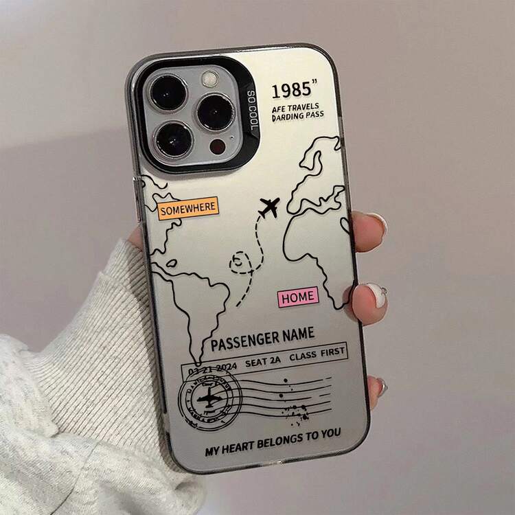 1 Stück Flugzeug Route Luftfahrt Grafik IMD Hartschalen PC Rückseite, weiche Kanten, farbiges Silber Handyhülle kompatibel mit iPhone 16 Pro Max/16 Pro/16 Plus/16/11/11 Pro/11 Pro Max/12/12 Pro/12 Pro Max/13/13 Pro/13 Pro Max/14/14 Plus/14 Pro/14 Pro Max/15/15 Plus/15 Pro/15 Pro Max und S25 Serie - Schwarz - Übersicht 4