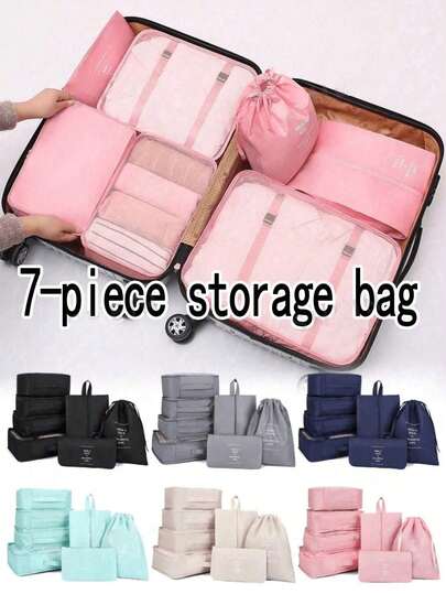 7 pezzi Premium Organizer da viaggio con colori solidi e texture, set di borse per l'organizzazione dei vestiti con monogramma, set di cubi organizer da viaggio, set di borse per l'organizzazione dei bagagli, forniture scolastiche, essenziali per il dormitorio universitario, decorazioni per la camera da letto, cubi organizer, borse per l'organizzazione dei vestiti, set di organizer da viaggio, cubi organizer da viaggio, borse organizer per il bagaglio, essenziali per il ritorno a scuola