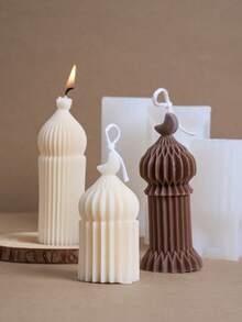 1pc Striped Castle Candle Silicone Mold, Bohemian Style, Suitable For Home Decor, Room Decor, Wedding Decor, Tabletop Decor, Handmade Candle & Soap Mold, Epoxy Resin Plaster Mold, Gift For Women, Birthday Gift, Gift For Best Friend, DIY Gift - White - View 5