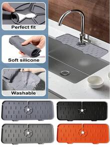 1pc Faucet Drain Mat Sink Splash Pad Silicone Drain Mat Sink Table Hand Washing Water Pad Silicone Waterproof Mat Silicone Drying Mat,Non-Slip Kitchen Mats For Sink Side, Natural And Hygienic Kitchen Essential For Home And Kitchen Room Decor, Part Of Your Cozy Fall& Winter Styles And Christmas Decorations