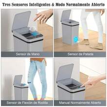 Cubo De Basura Automático Con Sensor, 12L Cubo de Basura Inteligente con Tapa Eléctrica, USB Rechargeable Botes de Basura Inteligente Sin Contacto para Cocina, Oficina, Sala (Negro) QYKE - gris - Ver 2