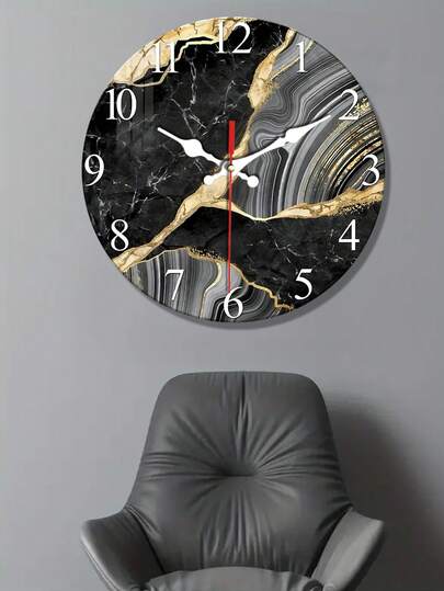 Grijs Zwart Marble Textured Tempered Wooden Wand Clock, icaptly 4mm Thickened, Silent Sports Quartz Living Room, Bedroom, Dining Spirit Home ation Hanging, Ideal 10"12"( out Battery) Room view 3