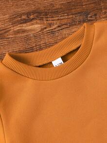 Baby Girl Fashion Shiny Diamond Heart & Letter Print Crew Neck Sweatshirt And Jogger Pants Set, Autumn/Winter - Brown - View 5