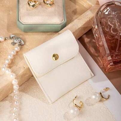 3 White Faux Leather Jewelry Pouches With Press-Stud Closure.For Earrings, Necklaces, Bracelets, And Rings - Luxurious Gift Bags Perfect For Storage And Organization.