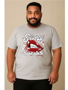 Camiseta Masculina Adulto Infantil Plus Size Casual Street Wear Algodão Premium Moda Silence Speaks Boca Batom Silencio - Cinza - Visão 4