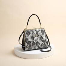 Bolso de mujer de cuero patentado brillante con estampado de serpiente, correa de hombro larga, de una sola asa, se puede llevar cruzado al hombro