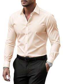 Men's Wrinkle Dress Shirts Formal Long Sleeve Button Down Wedding Business, Style - Be - Xem 1