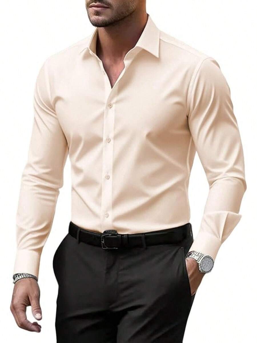 Men's Wrinkle Dress Shirts Formal Long Sleeve Button Down Wedding Business, Style - Be - Xem 1