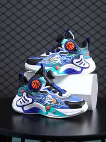 Giày thể thao trẻ em khóa xoay thu/đông mới cho bé trai, giày bóng rổ cho trẻ em lớn - Màu xanh lam - Xem 7