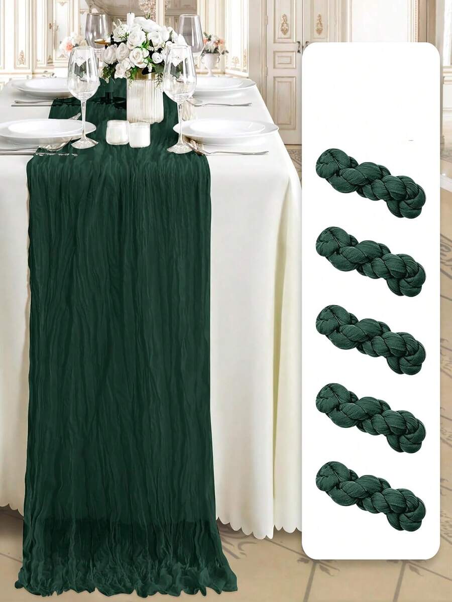 1/5/10Pcs 90*180cm/90*300cm/90*400cm Bohemian Style Green Gauze Long Tablecloth, Translucent Cheesecloth Romantic Tablecloth, Suitable For Wedding Reception Bride Holiday Birthday Valentine's Day Party Dining Table Restaurant Dressing Table Decoration, Home Decoration, Scene Decoration