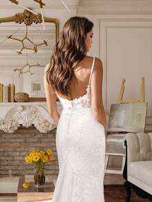 Elegant Sexy Lace Applique Embroidery Mermaid Wedding Dress For Bride,Open Back Tuyhe Formal Evening Party Dress Bridal Gowns,Romantic Church Ceremony Wedding Dress,Suitable For Wedding,Dating,Birthday Party,Singles' Party,Vacation,Formal Occasions,Dinner Dress,Prom Dress,Homecoming Dress,Cocktail Party - 白色 - 查看 6