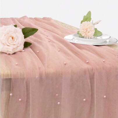 1 pezzo Runner da tavolo in pizzo e perle romantico, decorazione per arco nuziale, regalo per festa di nozze, tovaglia in pizzo e perle romantica, adatta per eventi, ricamata, trasparente, resistente alle pieghe, per tavolo dei dolci