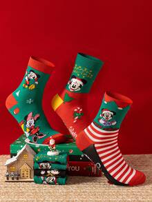 Disney 4/1 Pair Genuine Christmas Hat Cartoon Character Socks, Christmas & New Year Animation Socks For Men, Novelty & Fun Socks For Gifts And Parties, Socks - Multicolor - View 1