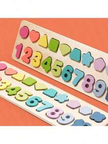1件蒙特梭利木制益智玩具，多功能认知板，早教认知板，亲子互动拼图玩具，圣诞节、感恩节、万圣节儿童礼物（数字和图案颜色随机）（产品尺寸已在图片中标注，您可以查看产品尺寸） - 彩色 - 查看 7