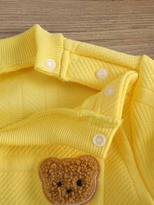 2pcs Baby Boy Casual Outfit Set - Letter Jacquard Crew Neck Long Sleeve Sweatshirt With Bear Embroidery And Pants, Autumn/Winter - Yellow - View 5