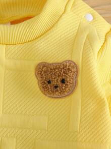 2pcs Baby Boy Casual Outfit Set - Letter Jacquard Crew Neck Long Sleeve Sweatshirt With Bear Embroidery And Pants, Autumn/Winter - Yellow - View 8