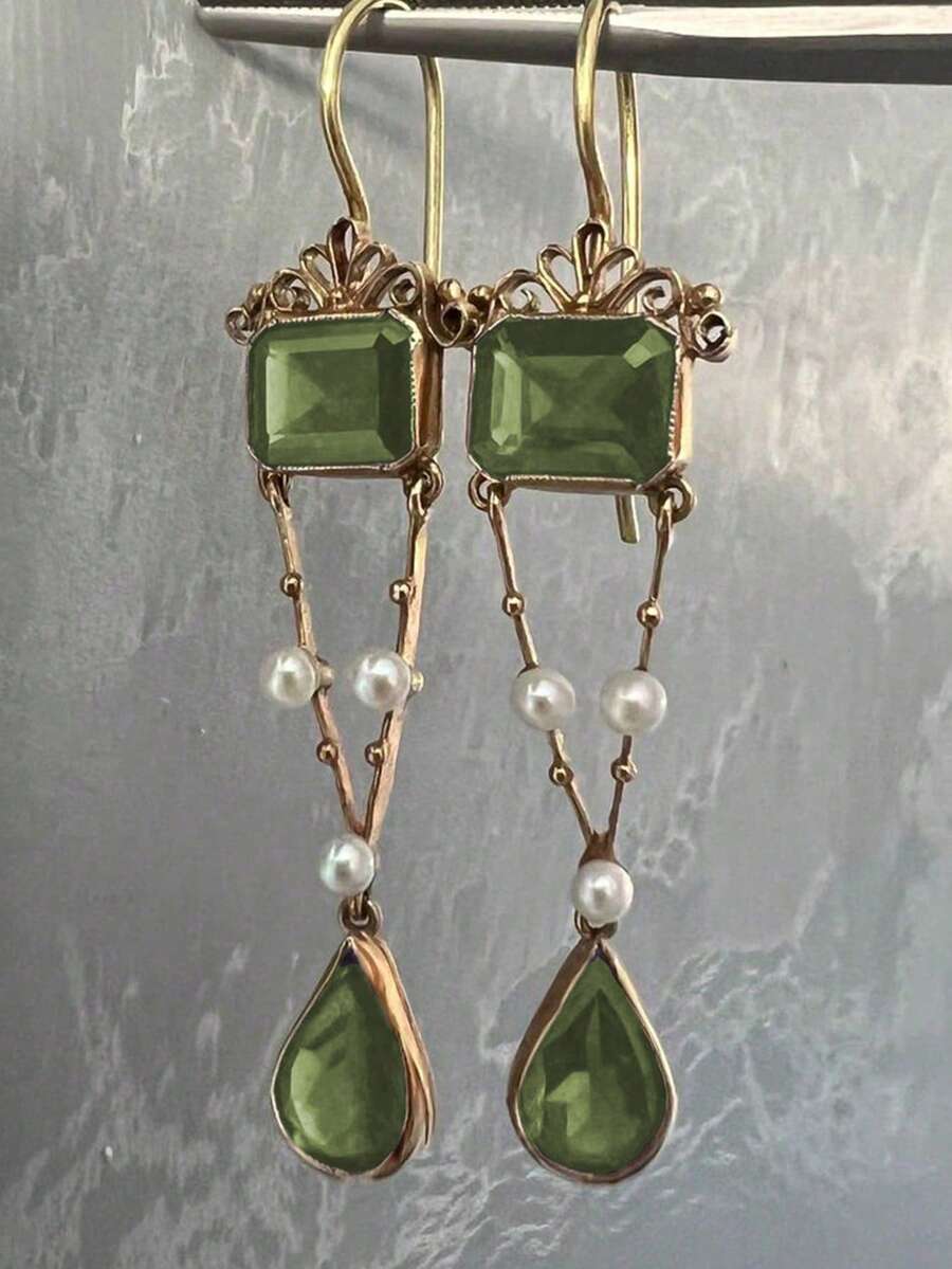 1 Pair Of Vintage Pearl Water Drop Alloy Women's Earrings, Suitable For Women's Daily Leisure Party Travel Jewelry Accessories - Nhiều màu - Xem 1