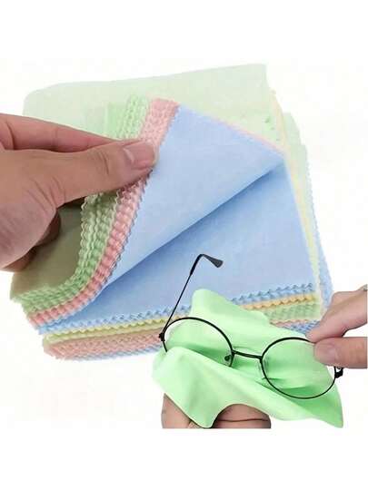 10pcs Ultra-Fine Microfiber Cleaning Cloths, Suitable For Glasses, Camera Lenses, Smartphone Screens, Figurines, Jewelry, And Glassware, Multi-Purpose Thick Soft Lint-Free Wiping Cloth, Random Color