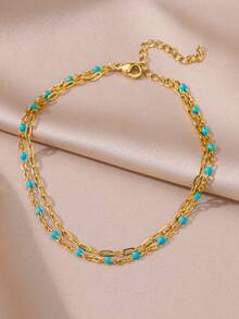 1 件彩色波西米亚风水滴脚链女士金色不锈钢脚链奢华婚礼唯美海滩夏季珠宝礼物