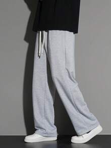 1pc 男士抽绳腰宽松阔腿休闲运动裤，秋冬 - 淺灰色 - 查看 2
